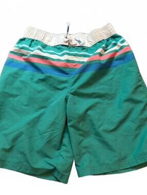 Mini Boden Green Swim Trunks with Striped Waistband